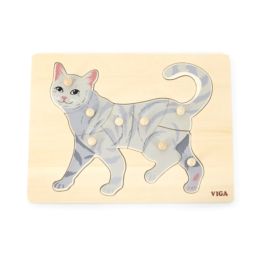 Piece together this Montessori Cat Peg Puzzle!