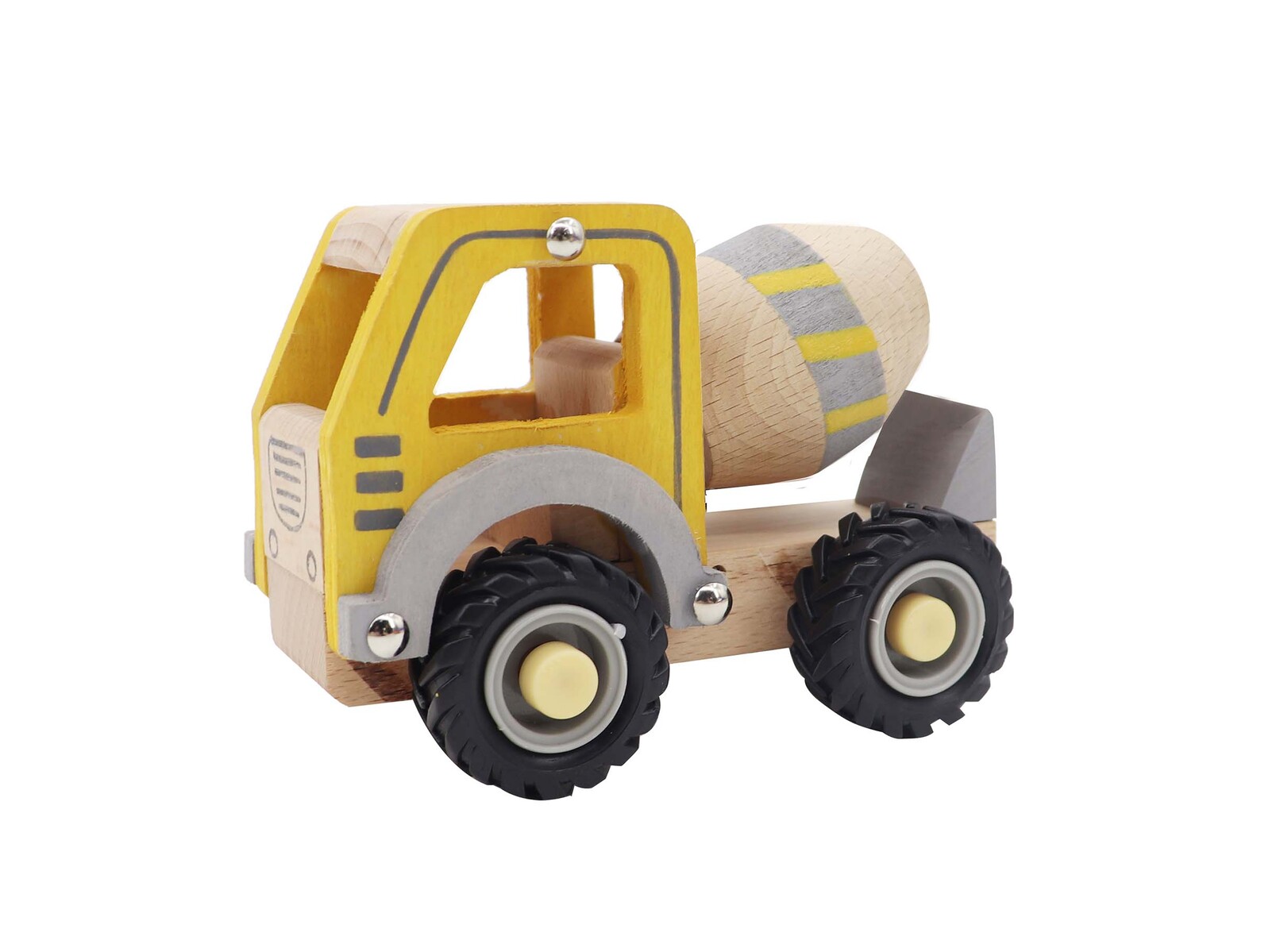 Store Auto concrete mixer - car, wooden toy handicraft. A toy made of moving parts